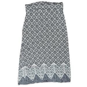 Max Studio Blue White Moroccan Greek Stretchy Jersey Foldover Midi Skirt size XL